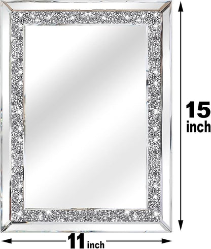 ZOLAPI 2PCS Crystal Rhinestone Diamond Wall Mirror.Brilliant Hand-Spliced Glass Mirror.Accent Decorative Mirror for Hallway/Bathroom/Bedroom（11”x15”）