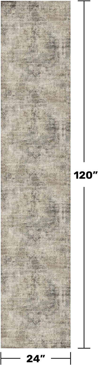 Washable 2x10 Long Runner Rug for Hallway, Taupe Brown 10ft Long Kitchen Rug, Non Slip Entryway Carpet with Rubber Backing, Dark Academy Décor, Stain Resistant Medallion Abstract Design