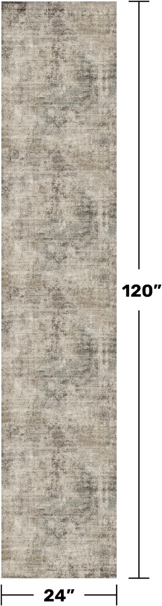 Washable 2x10 Long Runner Rug for Hallway, Taupe Brown 10ft Long Kitchen Rug, Non Slip Entryway Carpet with Rubber Backing, Dark Academy Décor, Stain Resistant Medallion Abstract Design