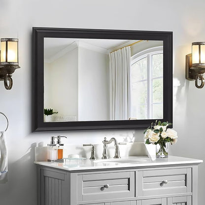 Black Wood Mirror for Bathroom,Rectangle Rustic 30 x 40 inch Vanity Mirror for Wall,Wooden Wall-Mounted Hanging Mirror for Entryway,Bedroom or Living Room