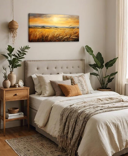 DJSYLIFE Large Farmhouse Wall Decor Wheat Landscape Oil Painting Prints, Crops Kitchen Field Canvas Wall Art，Modern Neutral Traditional Home Decor,Country Living Room Bedroom Decor 20"x40"