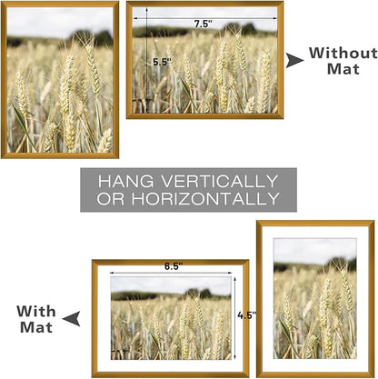 Golden State Art, Gallery Wall Frame Set of 6 - Bronze 6x8 Aluminum Photo Frames with Mat for 5x7 Pictures - 6 x 8 inch Metal Frame with Real Glass Cover - Elegant Home or Office Decor