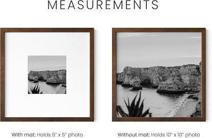 HAUS AND HUES Walnut Oak Wood 10x10 Picture Frame Matted to 5x5 - Square Frame with Plexiglass, Modern Wall Display (10x10 in, Walnut, Set of 1)