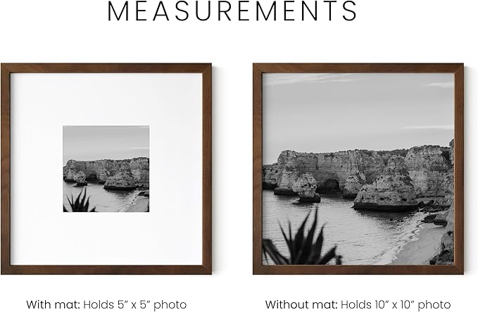 HAUS AND HUES Walnut Oak Wood 10x10 Picture Frames - Set of 3, Square Frames with Mat, Minimalist Frames for Wall Art and Prints (10x10 in, Walnut, Set of 3)