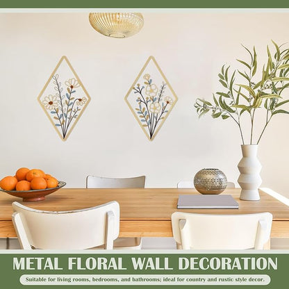 PullCrease 2 Pcs Metal Wall Art, Metal Flower Wall Decor, Modern Floral Art for Living Room, Bedroom, Bathroom, Rustic Farmhouse Decor, Sculpture Kitchen Decoration (Boho)