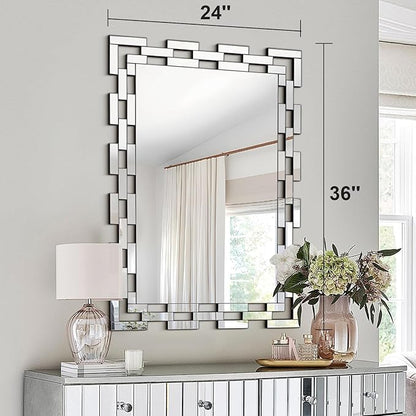 Chende Wall Mirror for Living Room Decor, 36''X24'' Large Decorative Mirror with Glass Frame, Elegant Accent Mirror for Entryway, Bathroom, Dining Room