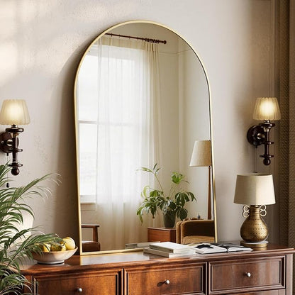 XRAMFY 32"x48" Arched Bathroom Mirror with Aluminum Frame Arched Wall Mounted Vanity Mirror for Entryway, Bedroom, Living Room, Gold