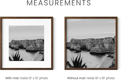 HAUS AND HUES Walnut Oak Wood 16x16 Picture Frames - Set of 25, Square Frames with Mat, Modern Frames for Posters and Wall Art (16x16 in, Walnut, Set of 25)