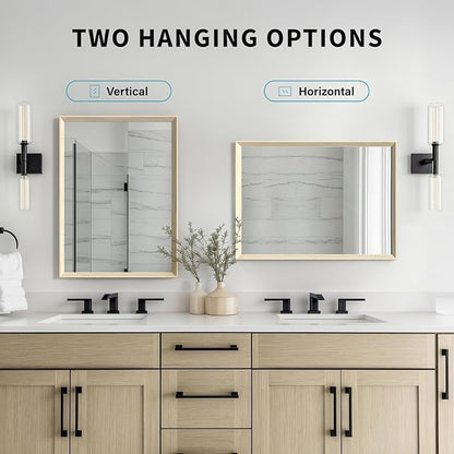 Oak Wood Effect Framed Wall Mirror, 30x40 Rectangle Mirror, Anti-desilvering Tempered Glass, Sustainable& Sturdy Frame, Farmhouse Mirror, Anti-Rust, 3min Fast Setup for Bathroom Living Room