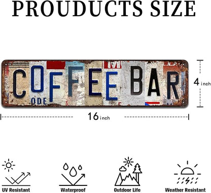 Coffee Bar Sign Vintage Metal Plaque Signs for Kitchen Cafe Pub Home Coffee Station Decor 4 x 16 inch
