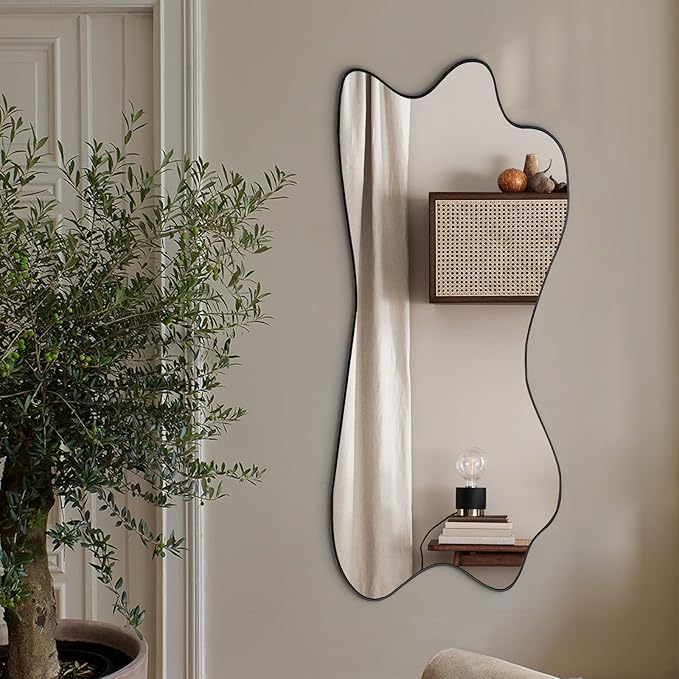 Irregular Mirror, 47.2"x21.2" Asymmetrical Aesthetic Wall Mirror, Modern Frameless Decorative Mirrors for Living Room Bedroom Entryway Hallway Fireplace, Horizontal or Vertical Hanging
