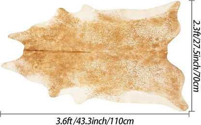 Faux Cowhide Rug Small Washable Cow Print Area Rugs, 2x3Ft Non-Slip Animal Skin Western Rustic Decor Carpet for Bedroom Living Room Office Entryway Kitchen Fireplace, Khaki Gold