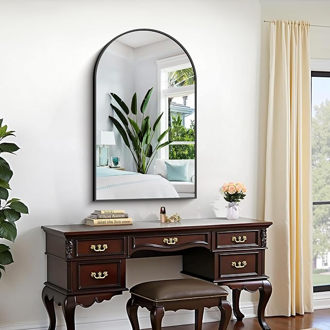 CIRCUMI Arched Wall Mirror, 24"x40" Black Arched Mirror with Tempered Glass, Metal Frame, Large Size for Bathroom, Living Room,Entryway,Over Sink, Arch Mirror for Decor,Shatterproof&Crystal-Clear