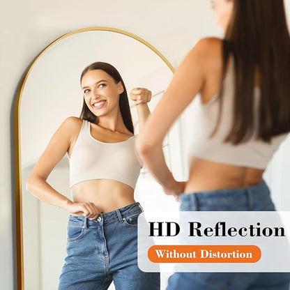 Sweetcrispy 56"x15" Arched Full Length Mirror, Full Body Mirror with Aluminum Alloy Thin Frame, Leaning or Standing, Suitable for Bedroom, Livingroom, Cloakroom, Gold