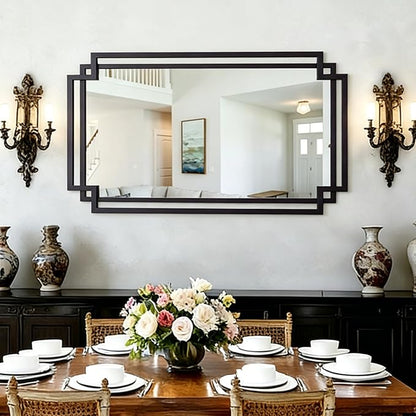 24" x 47" Large Black Mirror for Wall Decor, Elegant Living Room Mirror with Irregular and Rectangular Metal Frame, Modern Bathroom Mirror Above Sink