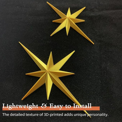 MidModArt 7PCS Mid Century Modern 3D Star Wall Art Gold Retro Starburst Sculptures Vintage Celestial Home Decor, Gold Starburst
