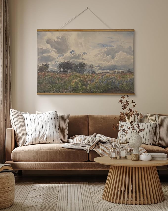 ARPEOTCY Extra Large Vintage Framed Wall Art, 36x54 Inch Farmhouse Retro Watercolor Sky Field Landscape Hanging Wall Art, Large Rustic Canvas Home Decor Aesthetic for Living Room Bedroom Office