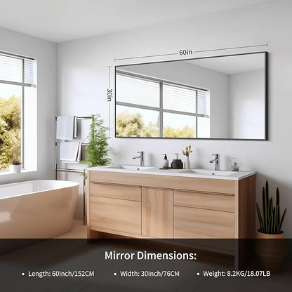 COFENY Black Bathroom Mirror for Wall, 60x30 Inch Rectangle Mirrors with Metal Frame, Modern Vanity Wall Mirror Decor for Bathroom Living Room, Entryway Hangs Horizontal or Vertical