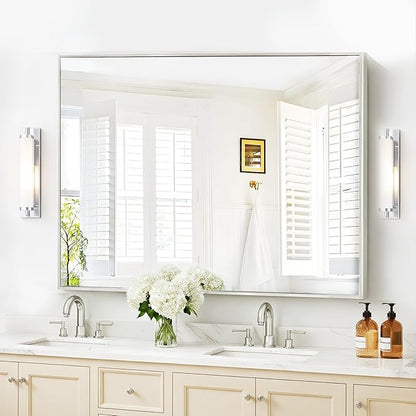 COFENY 40x48inch Silver Bathroom Mirror, Silver Rectangle Mirror with Frame, Large Rectangular Wall Mirrors for Bathroom, Living Room, Hair Salon, Big Farmhouse Mirror Hang Horizontal/Vertical
