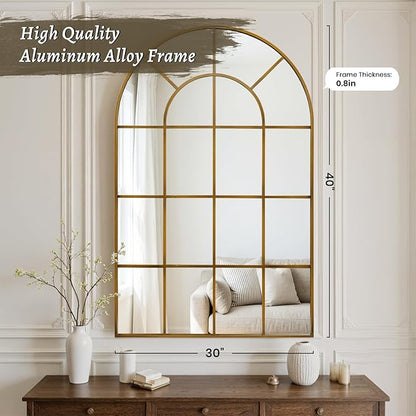 Anpark Arched Windowpane Wall Mirror 30"x40" Bronze Wall Mounted Art Pane Mirror Farmhouse Decorative Mirror Leaning Hanging Wall Mirror for Bedroom Living Room Entrance Hallway Wall Decor