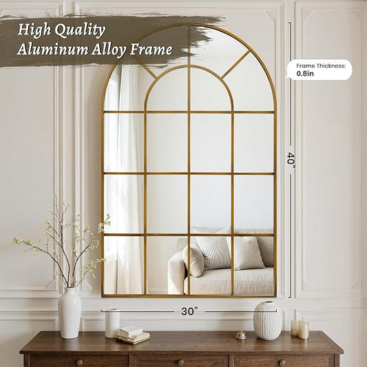 Anpark Arched Windowpane Wall Mirror 30"x40" Bronze Wall Mounted Art Pane Mirror Farmhouse Decorative Mirror Leaning Hanging Wall Mirror for Bedroom Living Room Entrance Hallway Wall Decor
