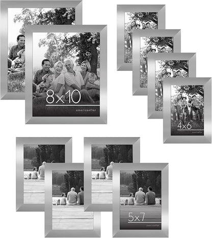 Americanflat Set of 10 Picture Frames with Shatter-Resistant Glass - Gallery Wall Frame Set with Two 8x10, Four 5x7 and Four 4x6 Frames - Signature Collection - Silver