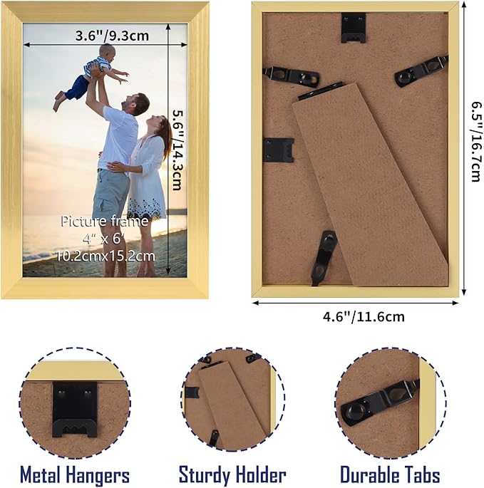 Hoikwo 14 Packs 4x6 Gold Multi Plastic Picture Frames Set with Plastic Cover for Family Photos, Artwork, Light Weight Bulk 4 by 6 Frames Pack for Wall Hanging and Table, Stylish Picture Frames