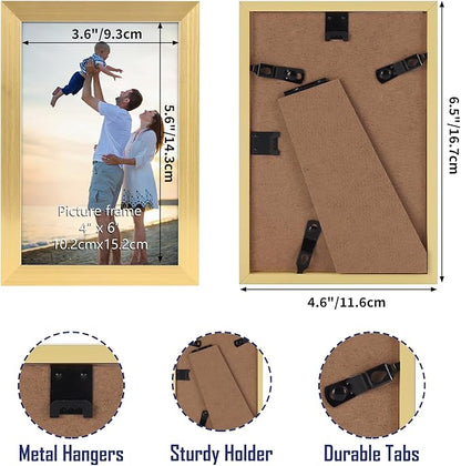 Hoikwo 14 Packs 4x6 Gold Multi Plastic Picture Frames Set with Plastic Cover for Family Photos, Artwork, Light Weight Bulk 4 by 6 Frames Pack for Wall Hanging and Table, Stylish Picture Frames