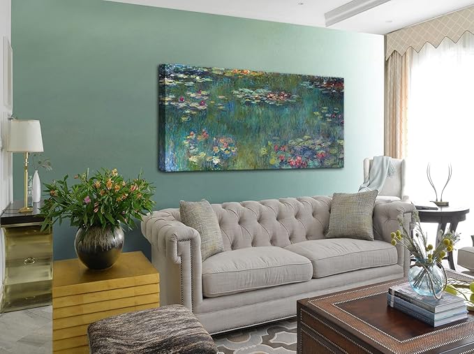 Claude Monet Large Canvas Wall Art Framed Water Lilies Vintage Classic Painting Wall Decor Green Garden Famous Artwork Print for Bedroom Living Room Office Decoration 20" x 40"