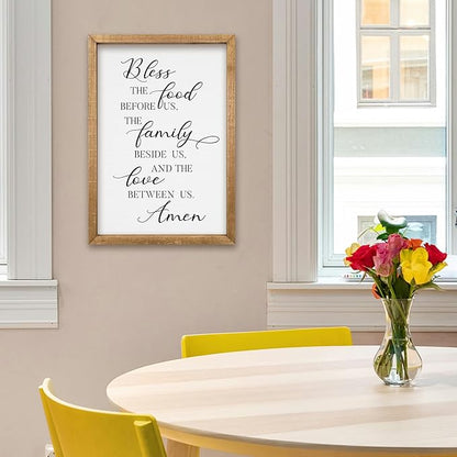 comurdyo Kitchen Wall Decor Bless the Food Before Us Prayer Farmhouse Christian Sign 16"×11" Framed Wood for Small Modern Religious Holy Dining Room Kitchen Plaque Wall Art Hanging (Wood)