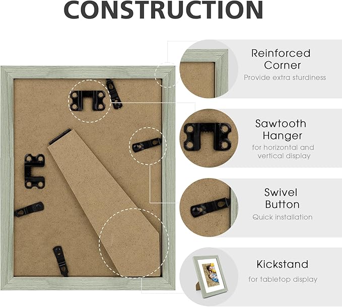 Golden State Art, 6x8 Picture Frame Set of 3 - Matted to 4x6 Photo - Engineered Wood Gallery Frame Set - Wall Mounting or Tabletop Display (Grey,3 Pack)
