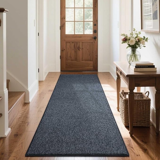 FinRèc 2x6 Washable Runner Rugs for Kitchen Hallway Bedroom, Low Pile Thin Rug Solid Color, Non-Slip Carpet Indoor for Home Decor (Grey Blue/White)