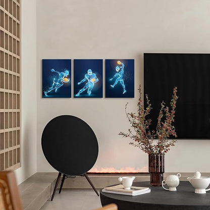 X-Ray Wall Art Decor Prints - Set of 3 Framed Football Poster Photos, Sports Room Decor For Men, Kids, Teenagers, Poster Set For Bedroom, Man Cave