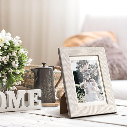 Momentworth 4x6 Picture Frame with Mat for 3.5x5, Rustic White Wood Grain Gallery Wall Picture Frames for Tabletop or Wall Mounting(4 Pack, White)