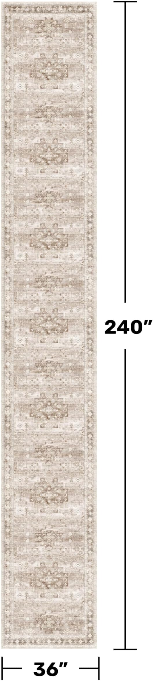 Hazo Haus Washable 3x20 Extra Long Runner Rug for Hallway, Waterproof Large Kitchen Floor Rug, Non-Slip Stain & Fade Resistant, Vintage Farmhouse Floral Décor (3x20 Beige/Latte)