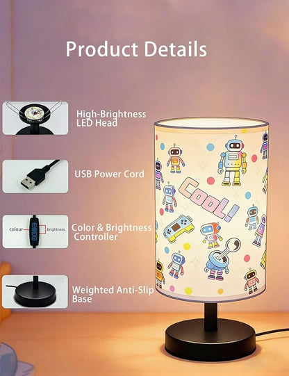 Kids Lamps for Bedrooms Boys, Robot Bedside Lamp 3-Color Small Linen Desk Lamp, 10 x 5.12 Inch with Integrated LED, for Boys & Girls Bedroom, Living Lighting Table Lamps Home Decoration