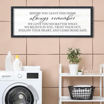 AuraPeak Before You Leave This Home Sign for We Love You Inspirational Quotes Laundry Room Living Room Wall Decor Family Entryway kitchen Wall Hanging Art (40"×15" Black)