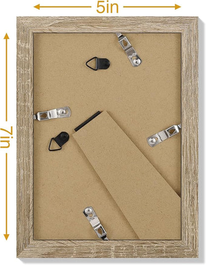 Vittanly 5x7 Picture Frames Set of 9, Display 4x6 Pictures with Mat or 5x7 without Mat, Photo Frames for Wall or Tabletop with Plexiglass, Engineered Wood, Light Wood