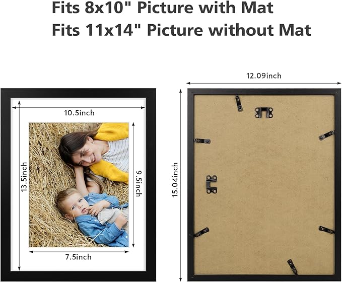 Golden State Art, 11x14 Picture Frame Set of 3 - Matted to 8x10 Photo - Engineered Wood Gallery Frame Set - Wall Mounting (Black,3 Pack)