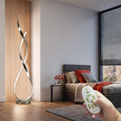 Chrome Spiral Floor Lamp, 54.3inch Tall LED Modern Standing Floor Lamp with Remote Control, 3 Color Dimmable 40W 4000LM Super Bright Floor Lamps for Living Room Bedroom