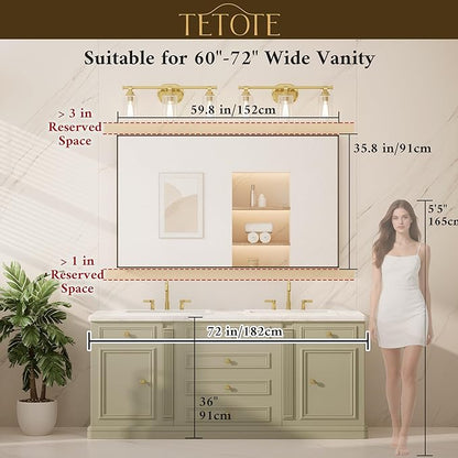 TETOTE 60" x 36" Brushed Nickel Bathroom Mirror, Brushed Nickel Vanity Wall Mirror for Bathroom Sink, Tempered Glass, Modern Farmhouse Rectangle Frame Mirrors for Bedroom, Entryway, Living Room