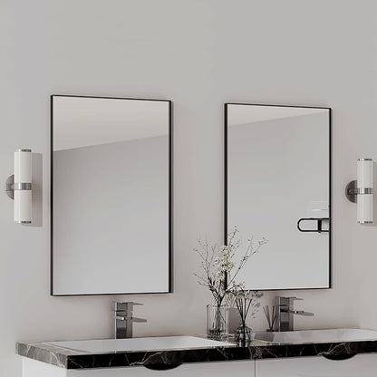 VocalStar 16 x 24 Inch Black Bathroom Mirror for Wall, Square Corner Rectangle Black Metal Framed Bathroom Vanity Mirror Modern Farmhouse, 1/4-inch Shatterproof Glass | Ultra-Flush Hanging