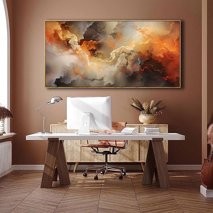 VHMING Abstract Wall Art Framed Ready to Hang Home Decor Orange White Artwork Wall Art Prints Canvas Painting Large Size for Living Room Bedroom Office Decoration 30"x60"
