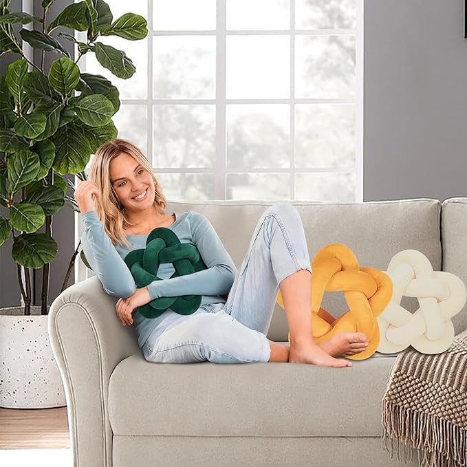 2 Piece Knot Pillows, Ginger Throw Pillows Knotted Star Cushion Decorative Plush Pillow for Bedroom Living Room, Ginger 12.59"