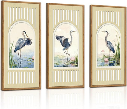 IARTTOP Great Blue Heron Wall Decor Set of 3 Farmhouse Coastal Birds Wall Art 8x16 Inch Watercolor Bird Art Prints Nature Wildlife Artwork for Living Room Bedroom Office Framed