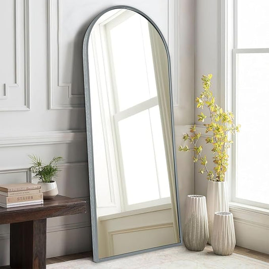 Arch Full Length Wall Mirror, 48"x16" Arched Wall Mounted Mirror, Metal Aluminum Frame Modern Simple Home Decor, Leaning Against Wall Mirror for Bedroom Living Room Cloakroom Gray