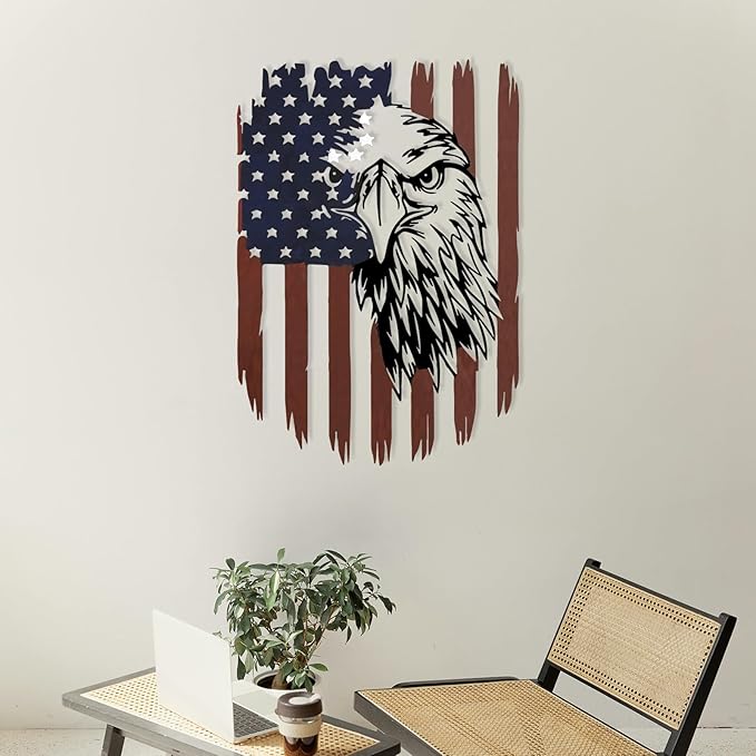 American Eagle Metal Wall Art American Flag Wall Decor Eagle Wall Signs Fourth of July Independence Day Decorations Metal Wall Decor For Home Office Living Room Indoor Outdoor ( colorful 11.2 x 16.6 In )