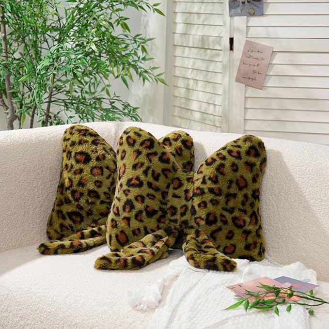 2 Pack Cute Leopard Print Bow Throw Pillows Furry Cheetah Bownote Plush Pillow Decor Bow Lumbar Suffed Pillow for Home Living Room Bedroom Bed Couch Cushion