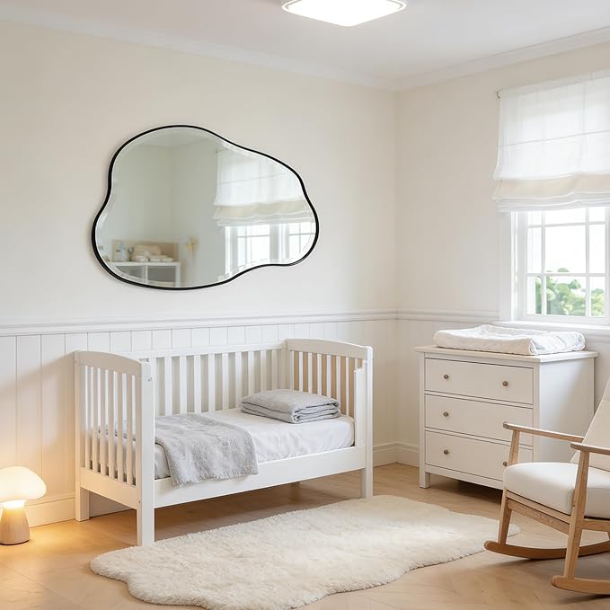 POZINO Irregular Beveled Mirror, 36"x24" Cloud Shaped Bathroom Mirrors with Metal Frame, Asymmetrical Wall Mirror for Vanity Living Room Bedroom Hallway Entryway, Horizontal or Vertical Hanging
