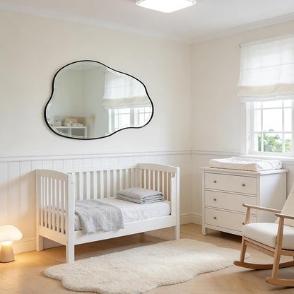 POZINO Irregular Beveled Mirror, 36"x24" Cloud Shaped Bathroom Mirrors with Metal Frame, Asymmetrical Wall Mirror for Vanity Living Room Bedroom Hallway Entryway, Horizontal or Vertical Hanging